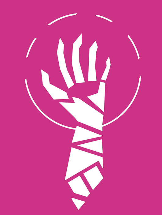 fragmented while hand on pink background